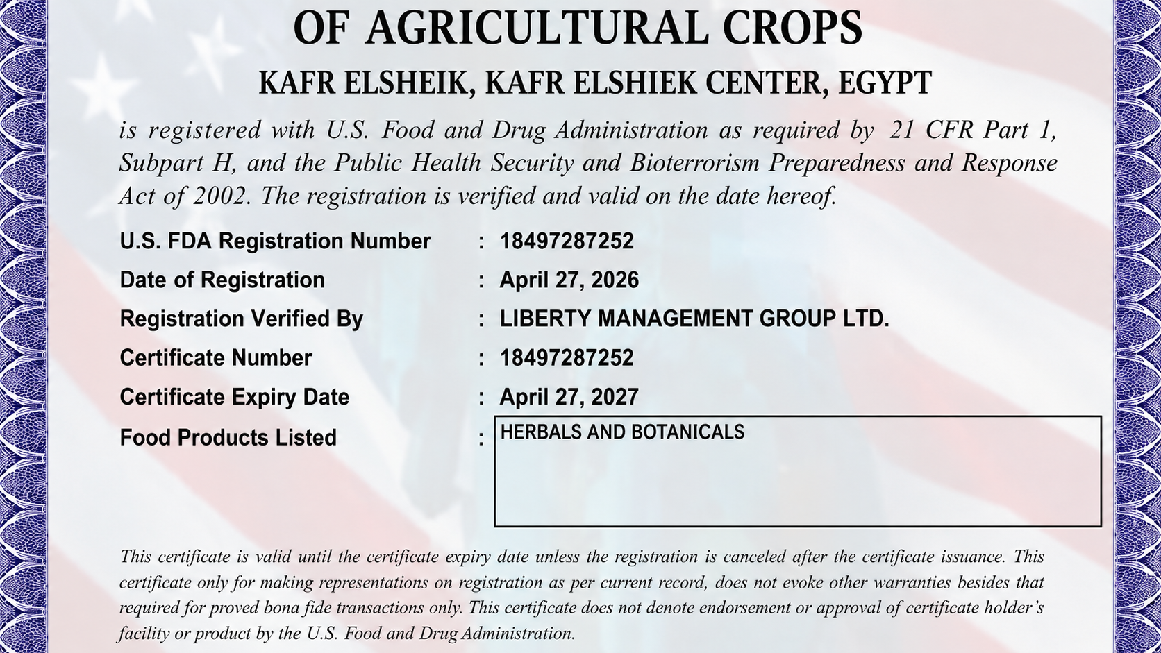 FDA Certificate
